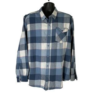 Columbia Plaid Flannel Shirt Men's XL  Blue White Long Sleeve Button Up Outdoors